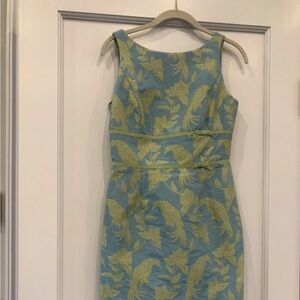 VINTAGE Carmen Marc Valvo Blue and Yellow Floral Jacquard Sheath Dress